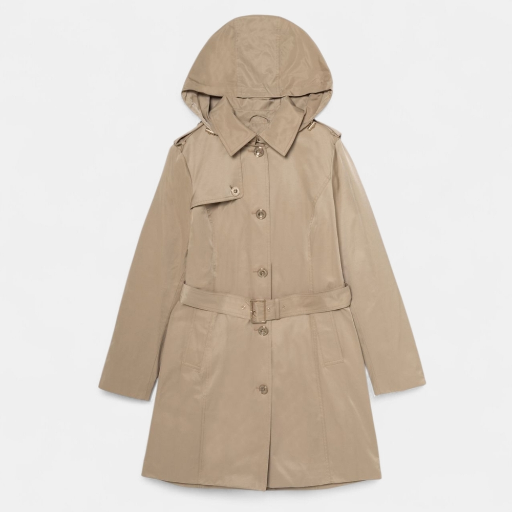 New Michael Kors Tan Hooded Trench Coat - Picture 1 of 9